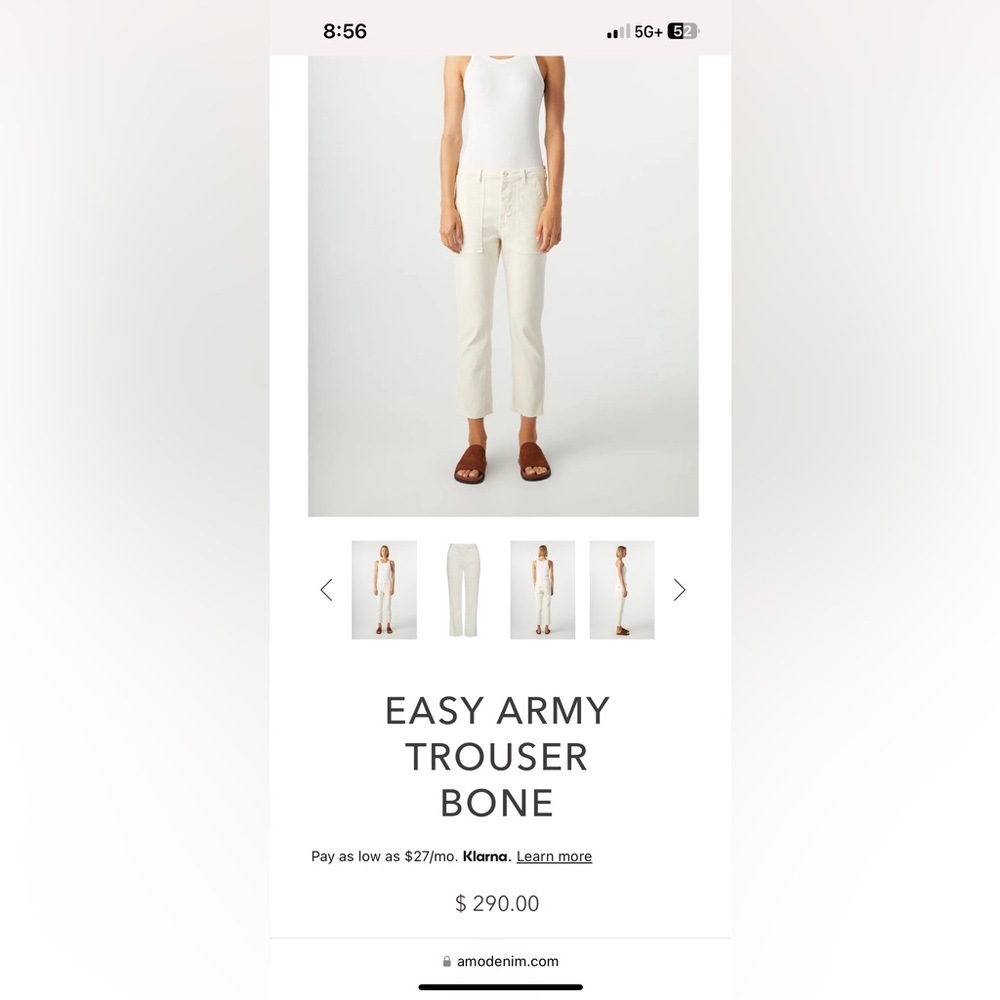 AMO Easy Army Trouser. Bone. Size 25. Excellent condition.